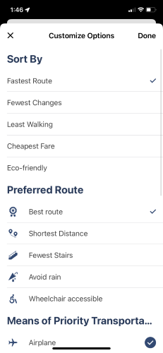Japan Travel Apps Customized Option Setting Screen 