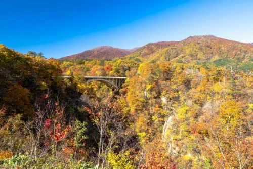Autumn Foliage and Ofukazawa Bridge in Naruko Gorge Osaki Miyagi Japan